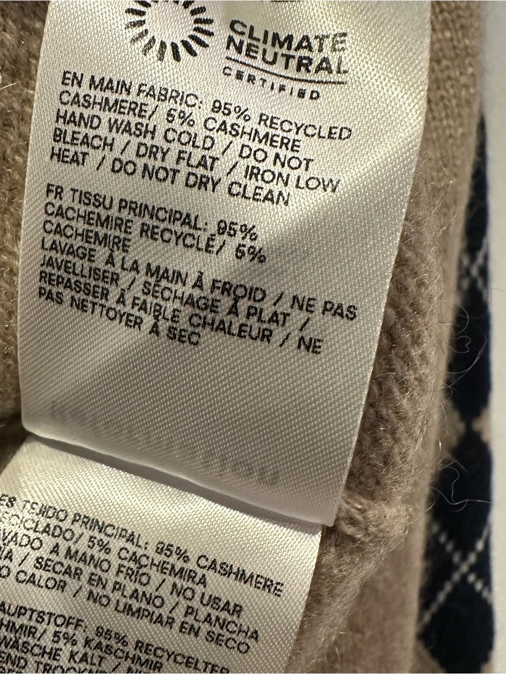 Reformation Women’s Clara Cashmere Cardigan with beige and Navy Diamonds - Picture 10 of 10